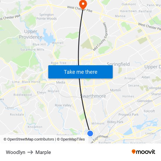 Woodlyn to Marple map