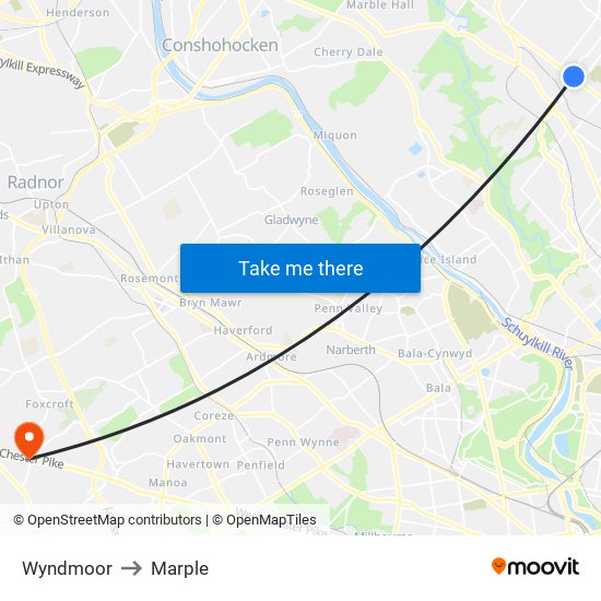 Wyndmoor to Marple map