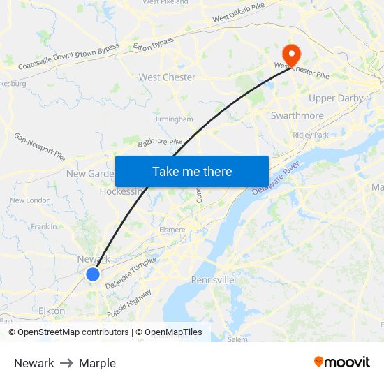 Newark to Marple map