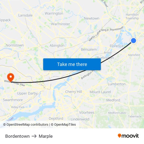 Bordentown to Marple map