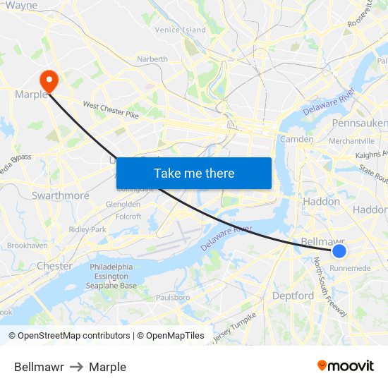 Bellmawr to Marple map