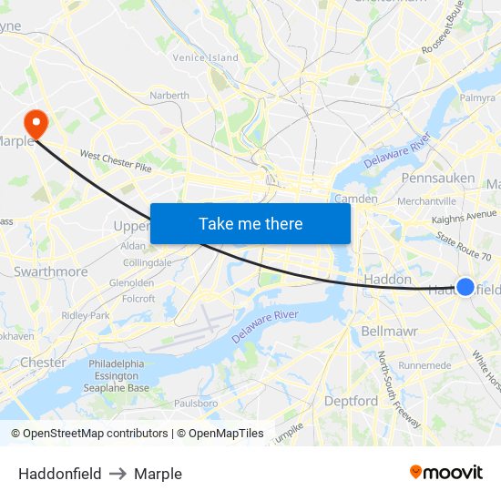 Haddonfield to Marple map