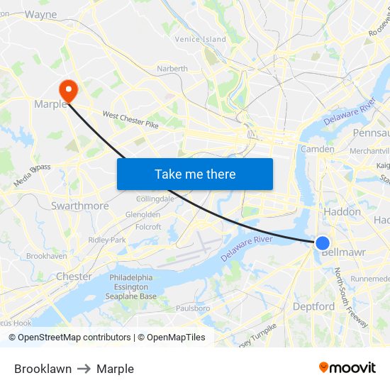 Brooklawn to Marple map