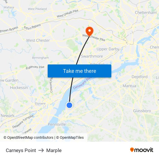 Carneys Point to Marple map