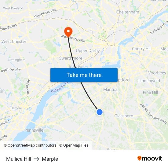 Mullica Hill to Marple map