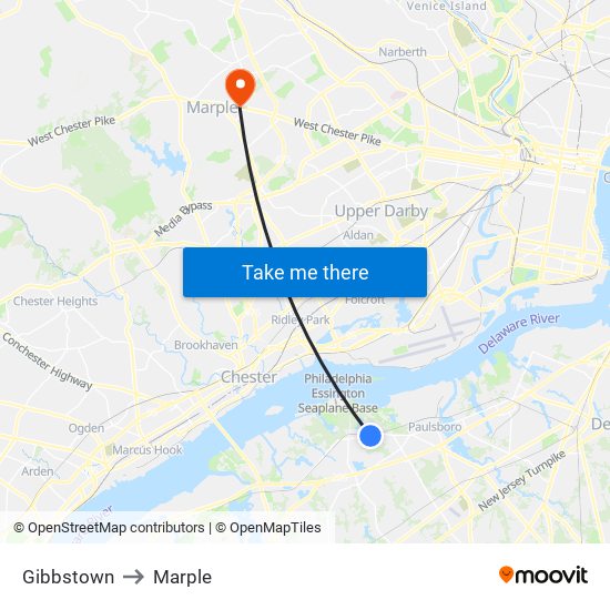 Gibbstown to Marple map