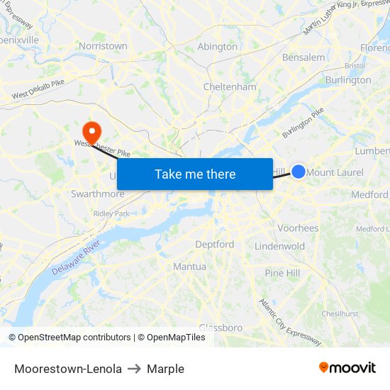 Moorestown-Lenola to Marple map