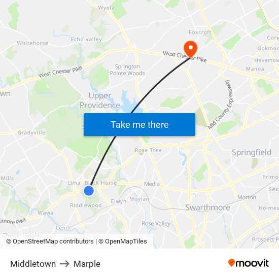 Middletown to Marple map