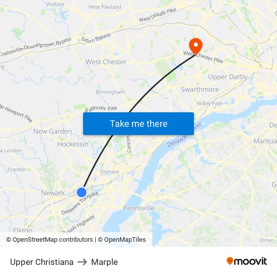 Upper Christiana to Marple map