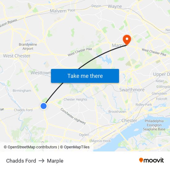 Chadds Ford to Marple map