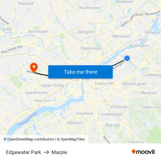 Edgewater Park to Marple map