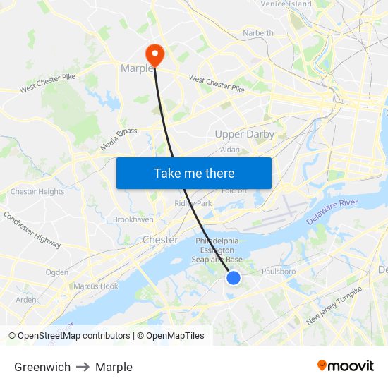 Greenwich to Marple map