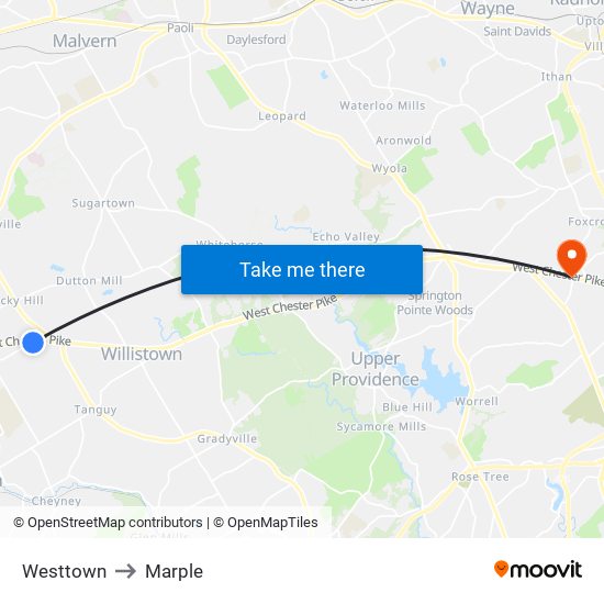 Westtown to Marple map