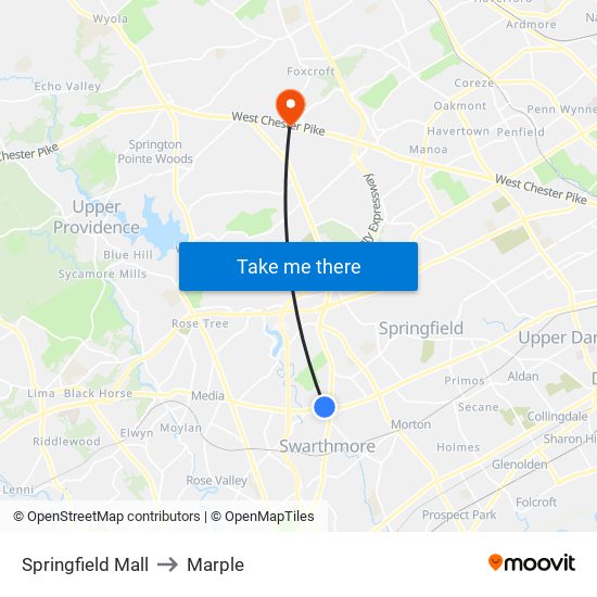 Springfield Mall to Marple map