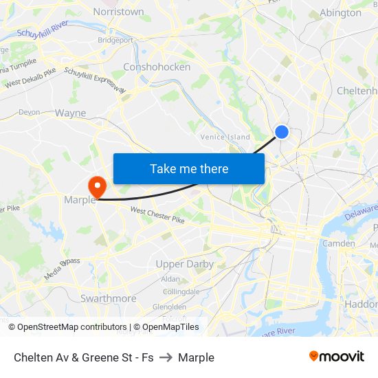 Chelten Av & Greene St - Fs to Marple map