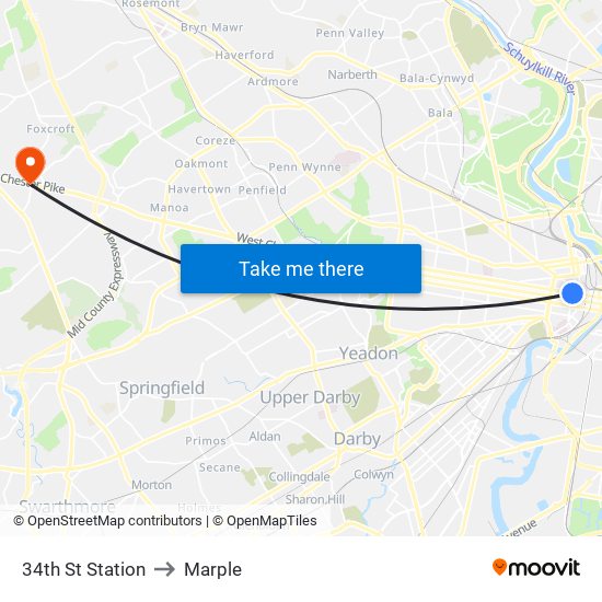 34th St Station to Marple map