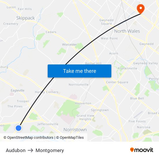 Audubon to Montgomery map