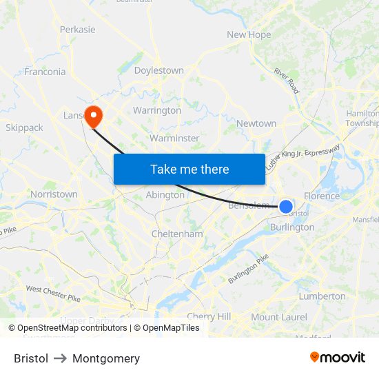 Bristol to Montgomery map
