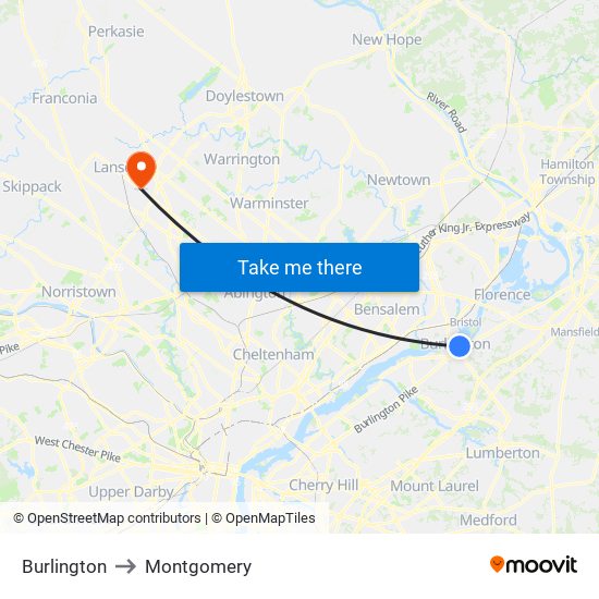Burlington to Montgomery map