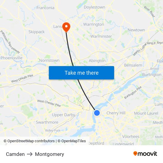 Camden to Montgomery map