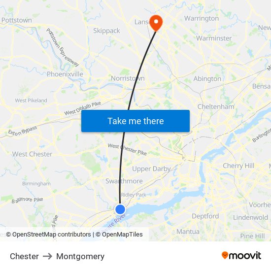 Chester to Montgomery map