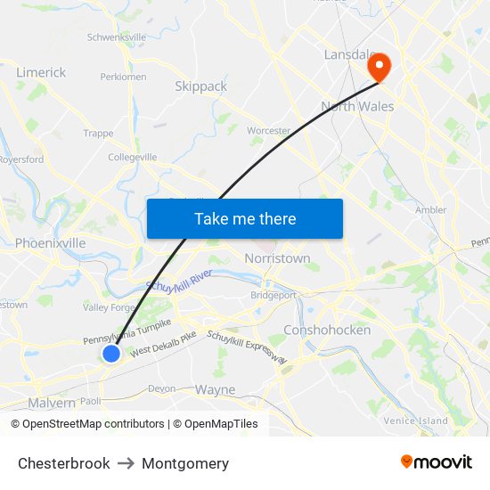 Chesterbrook to Montgomery map
