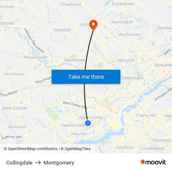 Collingdale to Montgomery map