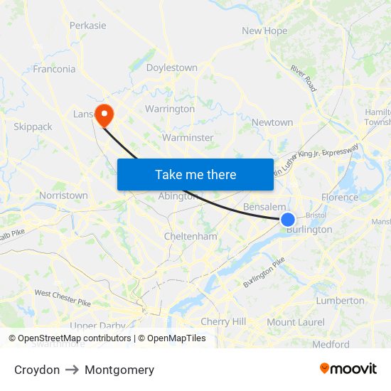 Croydon to Montgomery map
