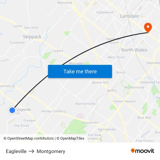 Eagleville to Montgomery map