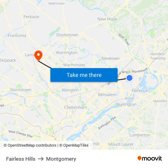 Fairless Hills to Montgomery map