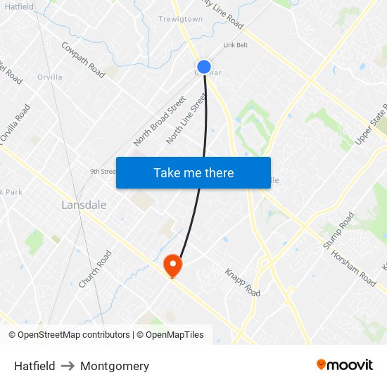 Hatfield to Montgomery map