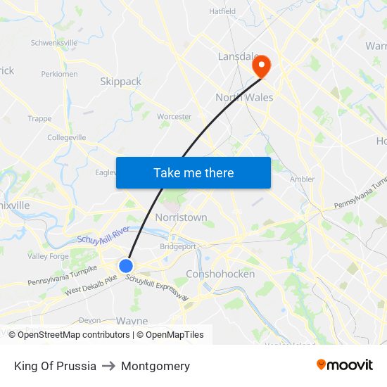 King Of Prussia to Montgomery map