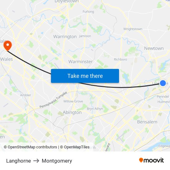 Langhorne to Montgomery map