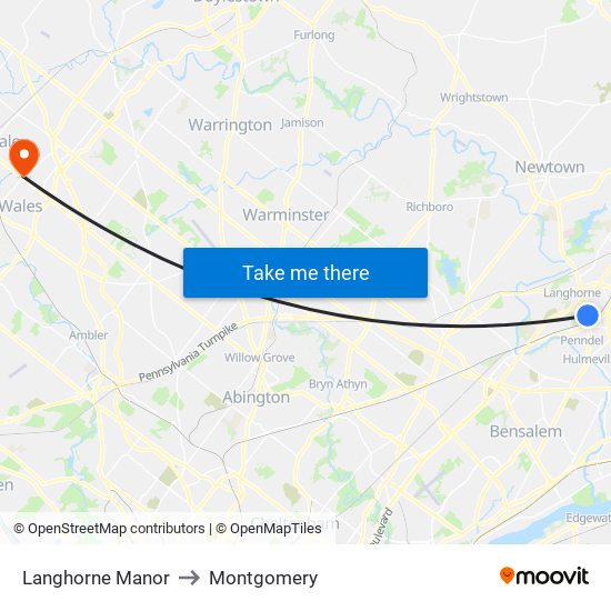 Langhorne Manor to Montgomery map