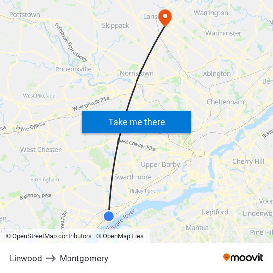 Linwood to Montgomery map