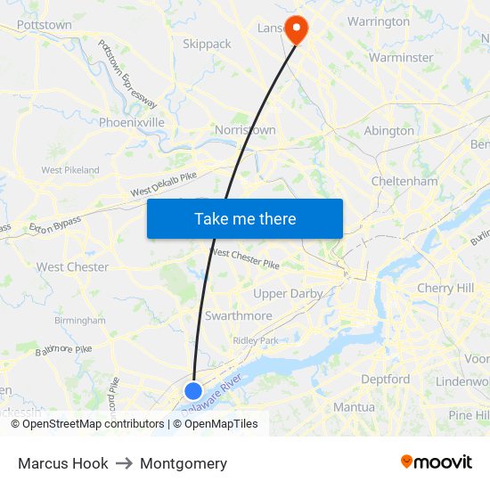 Marcus Hook to Montgomery map