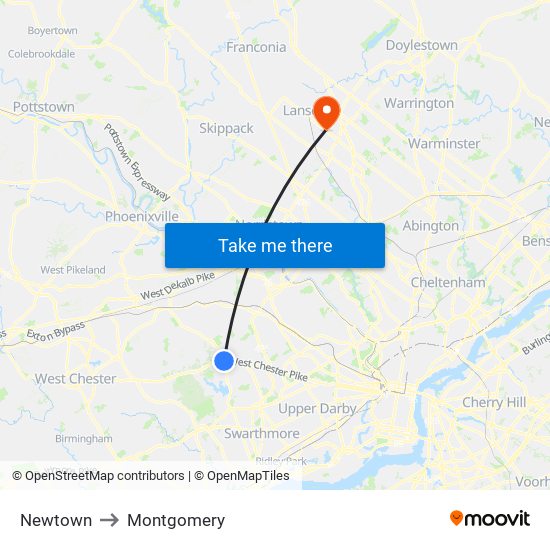 Newtown to Montgomery map