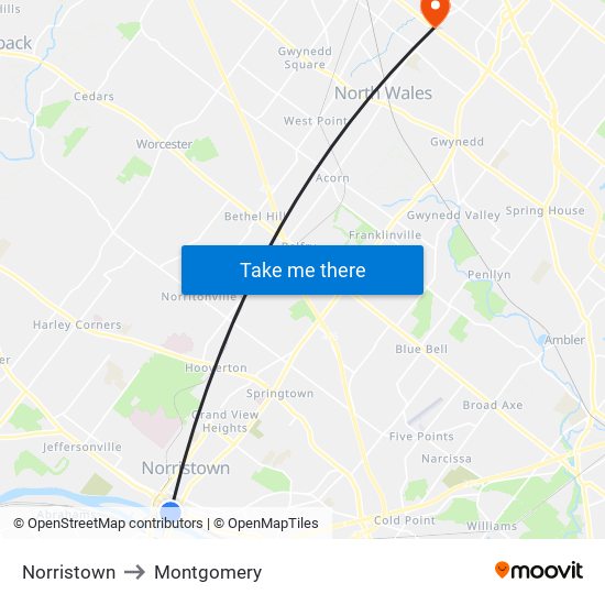 Norristown to Montgomery map
