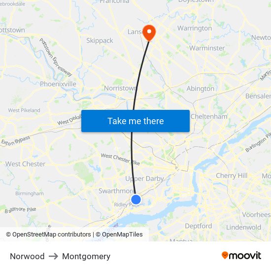 Norwood to Montgomery map