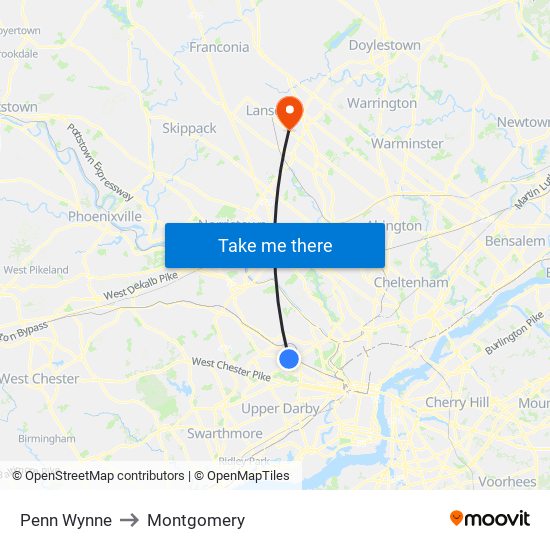 Penn Wynne to Montgomery map