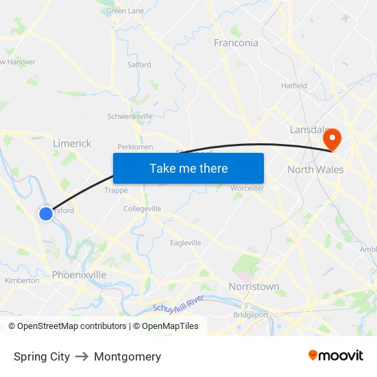 Spring City to Montgomery map