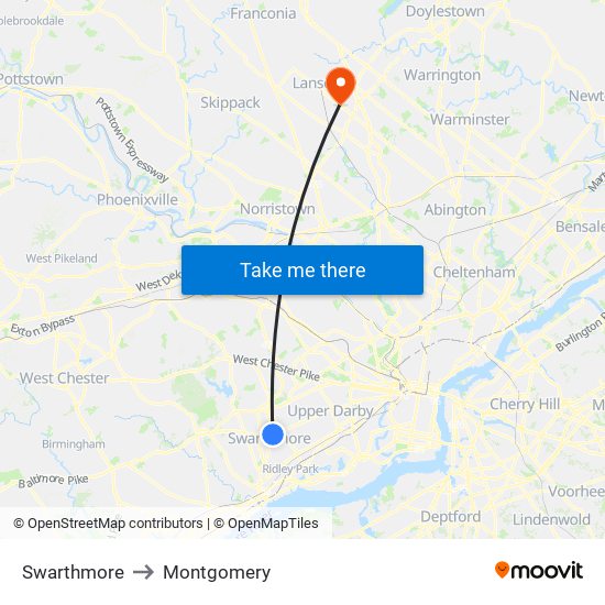 Swarthmore to Montgomery map