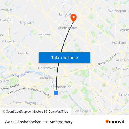 West Conshohocken to Montgomery map