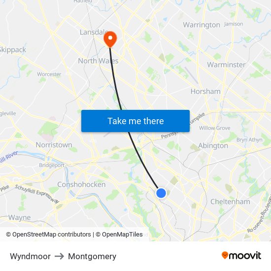 Wyndmoor to Montgomery map