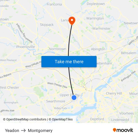 Yeadon to Montgomery map