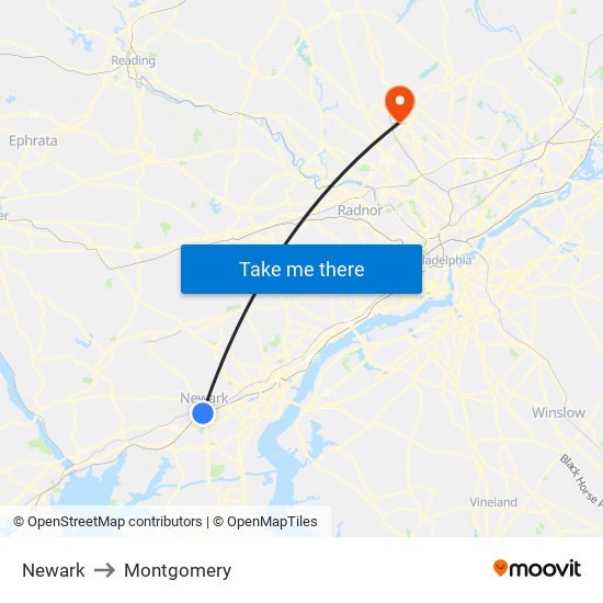 Newark to Montgomery map