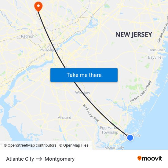 Atlantic City to Montgomery map