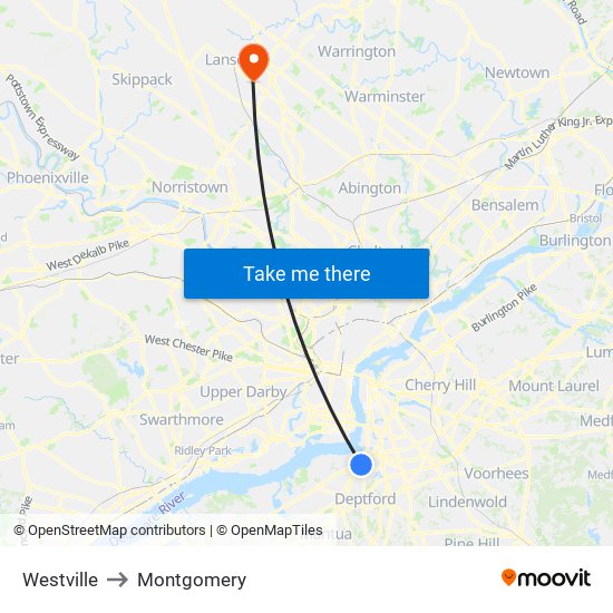 Westville to Montgomery map