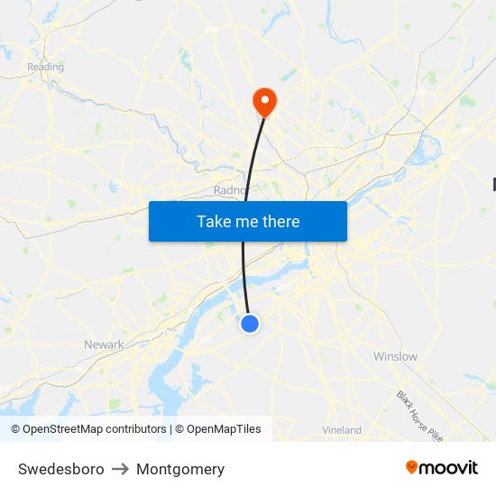 Swedesboro to Montgomery map