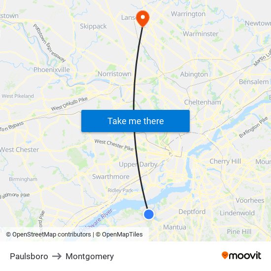 Paulsboro to Montgomery map